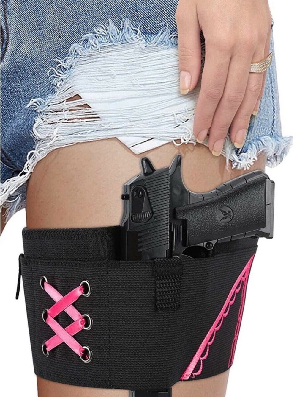 Concealed Thigh Holster - Black with Pink Accents